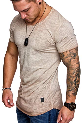 Amaci&Sons Oversize Herren Vintage T-Shirt Verwaschen Crew Neck Rundhals Basic Shirt 6033 Beige L von Amaci&Sons