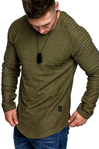 Amaci&Sons Oversize Vintage Herren Pullover Biker-Style Hoodie Sweatshirt Crew-Neck 6069 Khaki M von Amaci&Sons