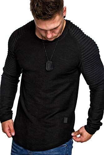 Amaci&Sons Oversize Vintage Herren Pullover Biker-Style Hoodie Sweatshirt Crew-Neck 6069 Schwarz L von Amaci&Sons