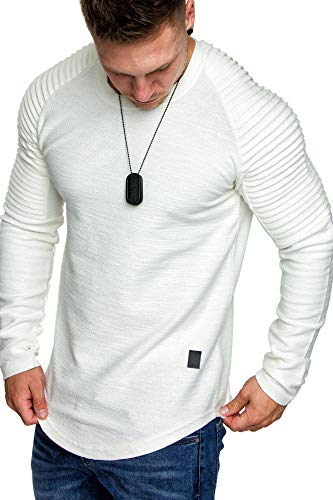 Amaci&Sons Oversize Vintage Herren Pullover Biker-Style Hoodie Sweatshirt Crew-Neck 6069 Weiß XXL von Amaci&Sons