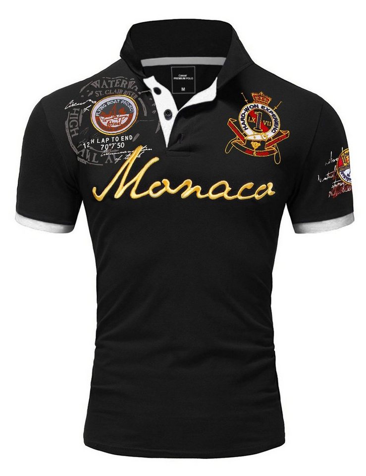 Amaci&Sons Poloshirt Monaco 2.0 Poloshirt mit Stickerei Herren Basic Kontrast Monaco Stickerei Kurzarm Polohemd T-Shirt von Amaci&Sons