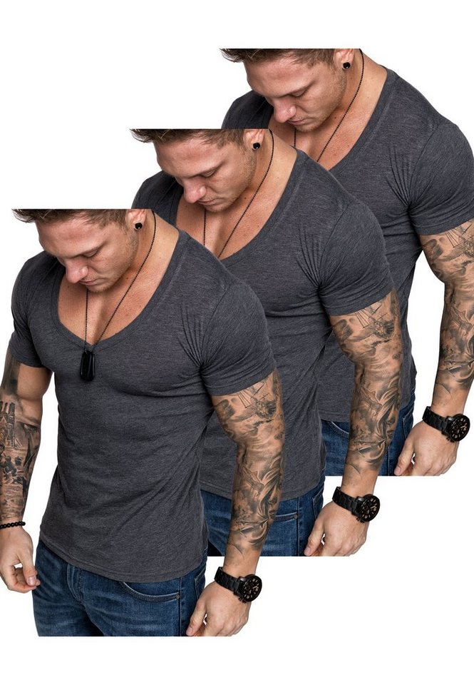 Amaci&Sons T-Shirt 3. EUGENE Herren 3er-Pack T-Shirts (3er-Pack) Herren Basic Oversize T-Shirt mit V-Ausschnitt von Amaci&Sons