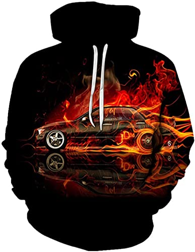 Amacigana 3D Traktor- Jungen Hoodie - Kapuze, Kängurutasche, Herren Hoodie Sweat-Jacke Mit Kapuze Langarm, Print-Pulli (Rennauto 5#,140) von Amacigana