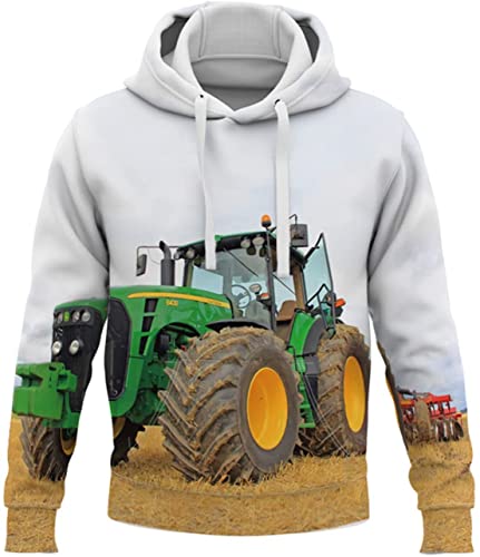 Amacigana 3D Traktor- Jungen Hoodie - Kapuze, Kängurutasche, Herren Hoodie Sweat-Jacke Mit Kapuze Langarm, Print-Pulli (Traktor 2#,160) von Amacigana