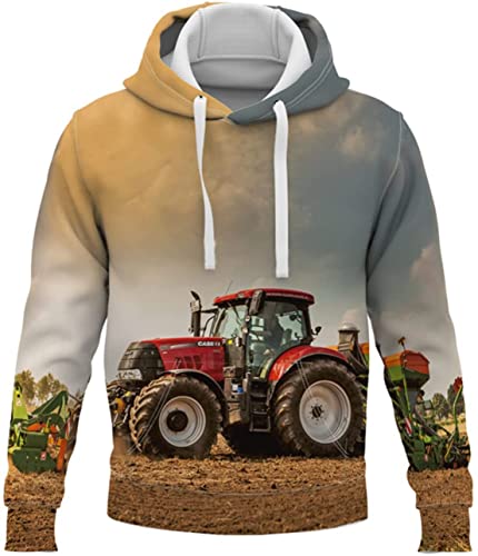 Amacigana 3D Traktor- Jungen Hoodie - Kapuze, Kängurutasche, Herren Hoodie Sweat-Jacke Mit Kapuze Langarm, Print-Pulli (Traktor 9#,120) von Amacigana