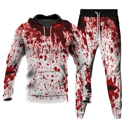 Amacigana Halloween Pullover Herren Herren Halloween Jogginghose Und Hoodie Trainingsanzug Hoodie Pullover Jogger Unisex Set S-6XL (A1,5XL) von Amacigana