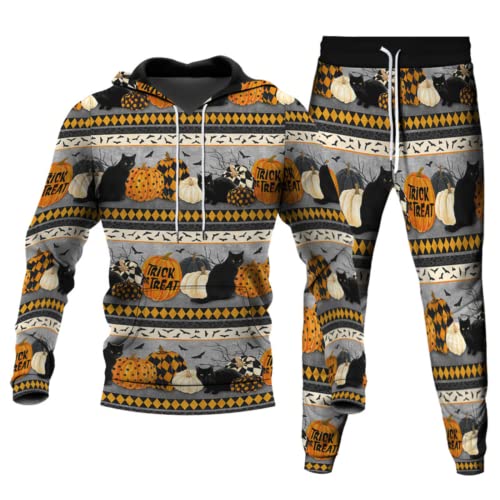 Amacigana Halloween Pullover Herren Herren Halloween Jogginghose Und Hoodie Trainingsanzug Hoodie Pullover Jogger Unisex Set S-6XL (A2,L) von Amacigana