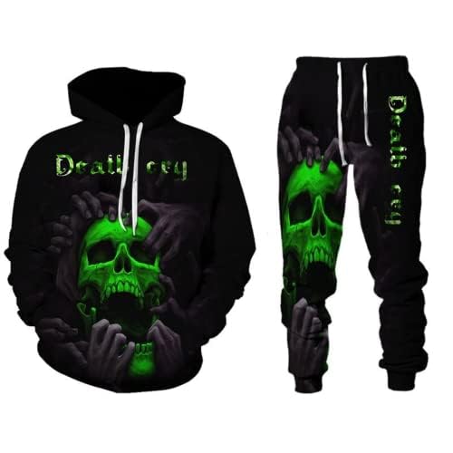 Amacigana Herren Totenkopf 2 Stück Trainingsanzug Set jogginganzug 3D Kapuzenpullover Zweiteiliges Set Skull Pattern Hoodie und Hose Trainingsanzug (Herren2,3XL) von Amacigana