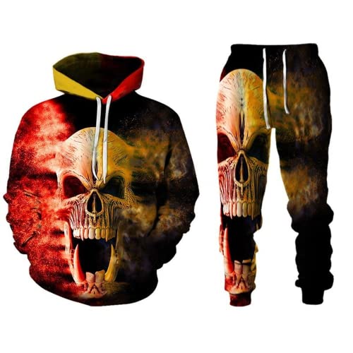 Amacigana Herren jogginganzug totenkopf Hoodie und Hose Herren Trainingsanzug Jogginganzug Sportanzug (Totenkopf1,XL) von Amacigana