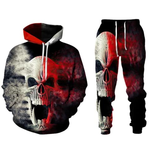 Amacigana Herren jogginganzug totenkopf Hoodie und Hose Herren Trainingsanzug Jogginganzug Sportanzug (Totenkopf3,XXXL) von Amacigana