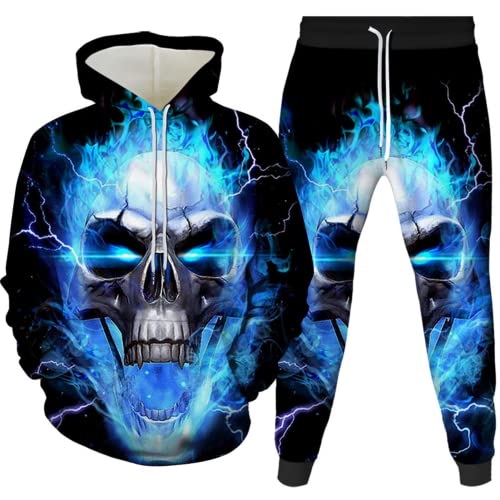 Amacigana Skelett Herren 2 Stück Trainingsanzug Set 3D Totenkopf Print Outfit Rock Hoodie Sweatshirt Jogginghose Casual Pullover Sportanzüge (skull 3,4XL) von Amacigana