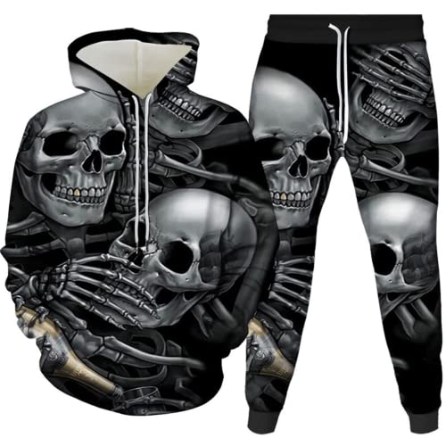 Amacigana Skelett Trainingsanzug Herren Kapuzenpullover Pullover Jogger Unisex Set skull Jogginganzug 3D Jogger Hose Lässige (01,4XL) von Amacigana