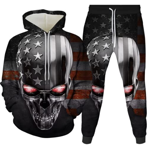 Amacigana Skelett Trainingsanzug Herren Kapuzenpullover Pullover Jogger Unisex Set skull Jogginganzug 3D Jogger Hose Lässige (02,XXL) von Amacigana