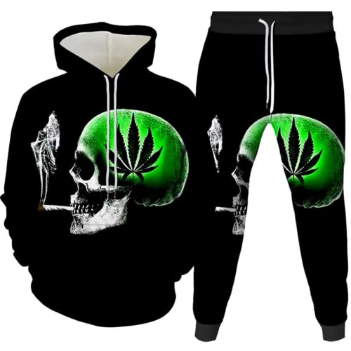 Amacigana Skelett Trainingsanzug Herren Kapuzenpullover Pullover Jogger Unisex Set skull Jogginganzug 3D Jogger Hose Lässige (04,4XL) von Amacigana