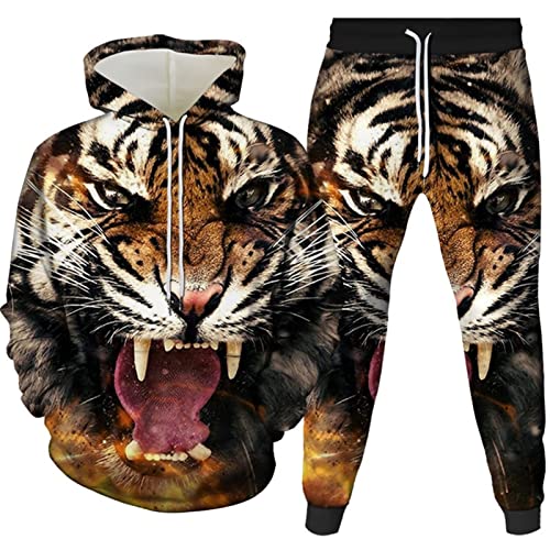 Amacigana Tiger Kapuzenpullover Hoodie 3D Drucken Tier Kapuzenpullover + Jogginghose Jogginganzug Sportanzug Jogging Sweatshirt Hose (05,L) von Amacigana