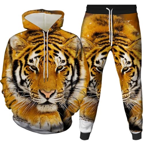 Amacigana Tiger Kapuzenpullover Hoodie 3D Drucken Tier Kapuzenpullover + Jogginghose Jogginganzug Sportanzug Jogging Sweatshirt Hose (07,L) von Amacigana