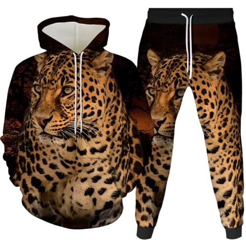 Amacigana Tiger Kapuzenpullover Set 3D Drucken Wolf Kapuzenpullover + Jogginghose Jogginganzug Sportanzug Männer Jogging Sweatshirt Hose (tiger 1,L) von Amacigana