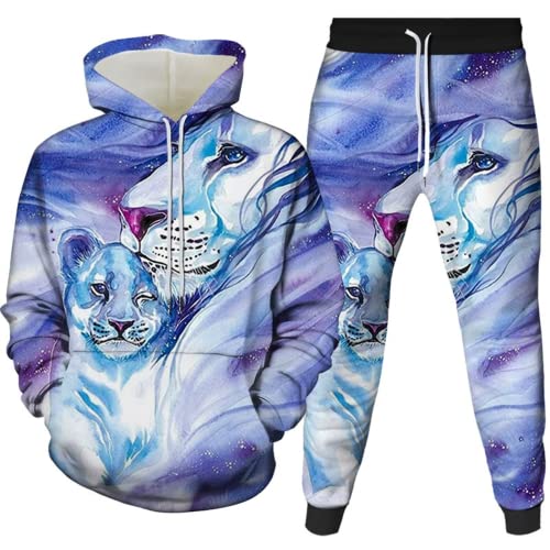 Amacigana Tiger Kapuzenpullover Set 3D Drucken Wolf Kapuzenpullover + Jogginghose Jogginganzug Sportanzug Männer Jogging Sweatshirt Hose (tiger 2,4XL) von Amacigana