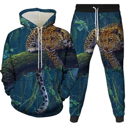 Amacigana Tiger Kapuzenpullover Set 3D Drucken Wolf Kapuzenpullover + Jogginghose Jogginganzug Sportanzug Männer Jogging Sweatshirt Hose (tiger 5,S) von Amacigana