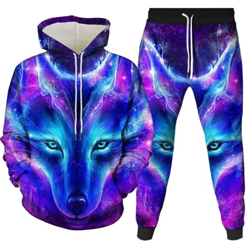 Amacigana Wolf Hoodie und Hose Herren Tier 3D-Druck lose Pullover + Jogginghose Trainingsanzug Hausanzug Joggingsuit (wolf 1,4XL) von Amacigana