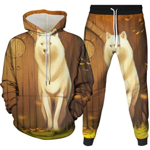 Amacigana Wolf Hoodie und Hose Herren Tier 3D-Druck lose Pullover + Jogginghose Trainingsanzug Hausanzug Joggingsuit (wolf 9,M) von Amacigana