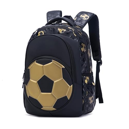 Amacigana Schulrucksack Mädchen Teenager Grundschüler 1-3 Klasse Fußball Rucksäcke,Große Kapazität Schulranzen, Wasserdichter Leichter Rucksack Für Jungen (Black,40 * 19 * 29cm) von Amacigana