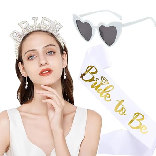 Bride Hochzeitszubehör Set Bride to Be Deko Bride Perlen Haarreif Bride Haarreif Herz Sonnenbrille Herzbrille Perle, Junggesellenabschied Frauen, Bride to Be Accessoires Braut Bachelorette Party Deko von Amacoam