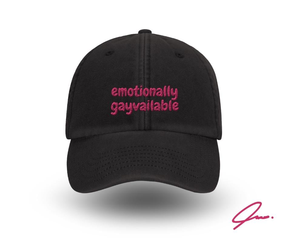 Emotionally Gayvailable Baseball Cap Vintage Washed Cotton Unisex Dad Hat Adjustable Funny Gay Pride Gift Lgbtq Embroidered Queer Humor von AmaddyaDesignStudio