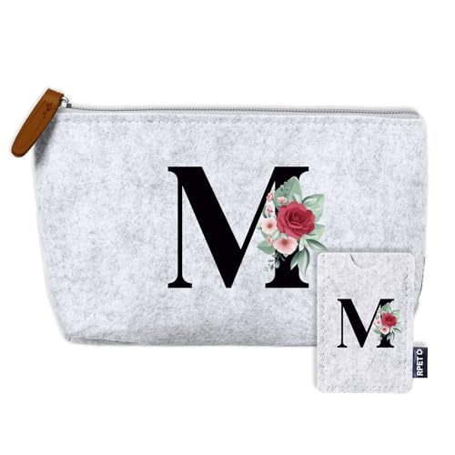 AMAEKO Personalisierbare Kulturbeutel, Initialenkarten, Kulturbeutel für Damen, Geschenketui, personalisierte Reisetasche, Organizer-Tasche, handgefertigte Make-up-Tasche, M, Flower von Amaeko