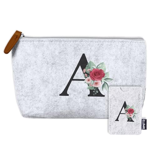 AMAEKO Set Kosmetiktasche Personalisiert, Personalisierte Visitenkartenetui, Kosmetiktasche mit Initialen als Personalisierte Geschenke, Schminktasche mit Buchstaben, Kulturtasche Damen 2 PCS von Amaeko