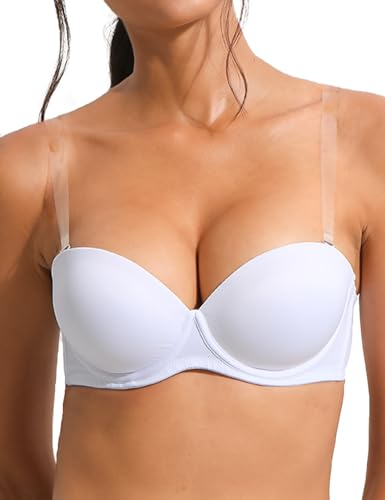 Amafuur Transparente Rückseite und Träger, trägerlos, rückenfrei, dick, gepolstert, Push-Up-Multiway-Hinzufügen von 2 Körbchen, Bügel für Frauen, Weiss/opulenter Garten, 100A von Amafuur