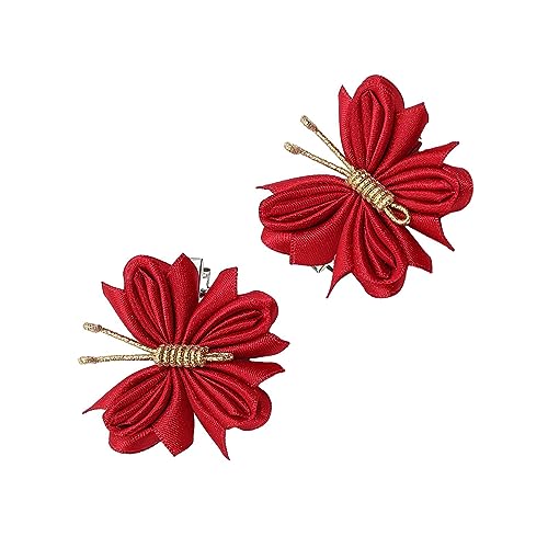 Amagogo 2 Stück Schmetterlings-Haarspangen, Schmetterlings-Haarklammern für Damen und Mädchen, Haarschmuck, Haarnadeln für Party, Geburtstag, Geschenke, Goldfaden Rot von Amagogo