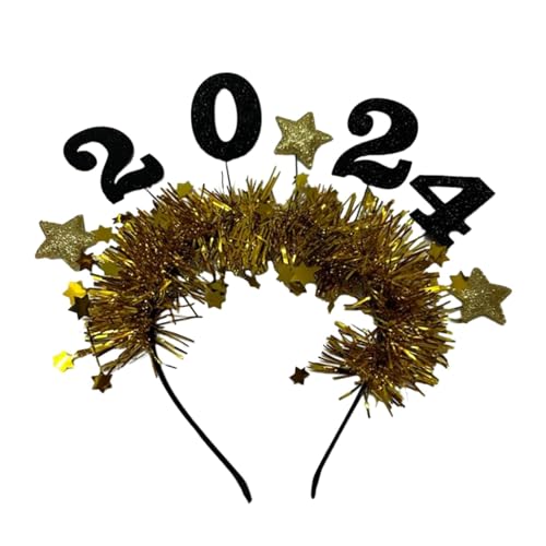 Amagogo 2024 Frohes Neues Jahr Stirnband Dekoration Frauen und Mädchen Glitzer Stern Pailletten Stirnband Haarbänder für Party Supplies Urlaub, Gold von Amagogo