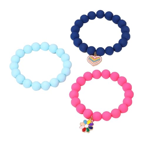 Amagogo 3 Stück Perlenarmbänder für Kinder, Perlenschmuck, süße, einzigartige Dekorationen, Prinzessinnen-Charm-Armbänder, Spielzeug für Strandparty, Rosa Blau Dunkelblau von Amagogo