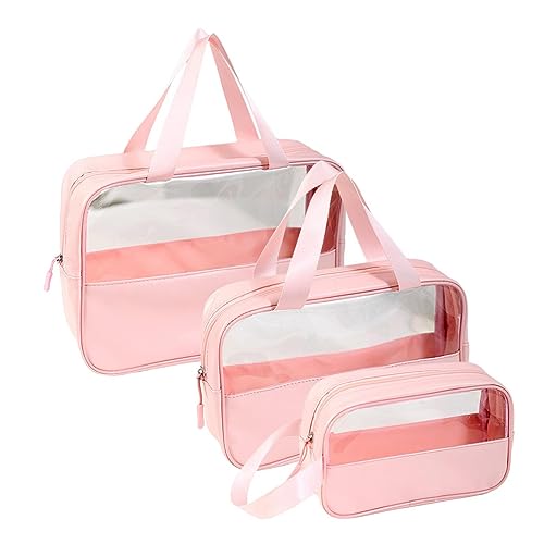 Amagogo 3-teilige Damen-Make-up-Tasche, Kulturbeutel, Make-up-Organizer, Mehrzwecktasche mit Reißverschluss, Damen-Kosmetiktasche, Kosmetiktasche für Camping, ROSA von Amagogo