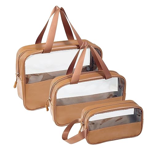 Amagogo 3 x Make-up-Tasche für Damen, Kulturbeutel, Make-up-Organizer, Mehrzweck-Tasche mit Reißverschluss, Kosmetiktasche für Camping, Outdoor, coffee von Amagogo