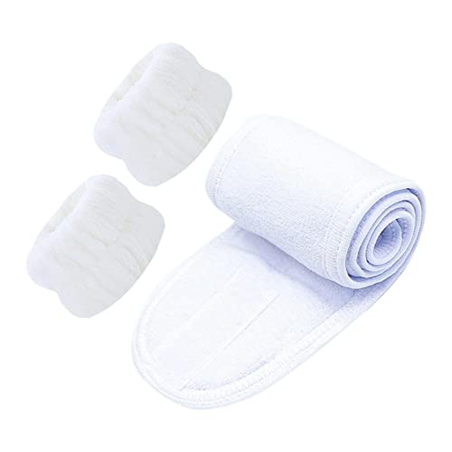 Amagogo 3x Face Wash Headband und Wristband Set Head Wrap Band Wrist Strap Schweißband Duschen Salon Washband, Weiß von Amagogo