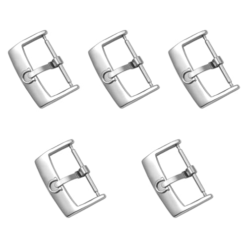 Amagogo 5-teilige Uhrenschnallen für Damen und Herren, einfach zu installierende, stilvolle Uhrenverschlüsse 18 mm/20 mm, polierte Ersatzteile, Silber 18mm von Amagogo