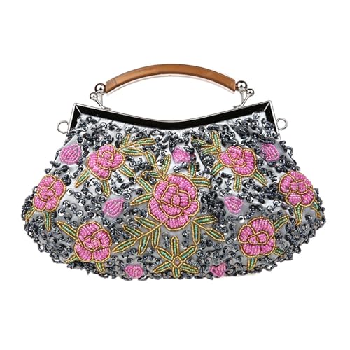 Amagogo Abend Clutch Handtasche Kissing Lock Umhängetasche für Hochzeit Braut Bankett Abschlussball, Grau Rosa von Amagogo