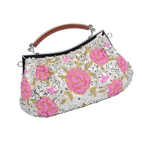 Amagogo Abend Clutch Handtasche Kissing Lock Umhängetasche für Hochzeit Braut Bankett Abschlussball, Silberrosa von Amagogo