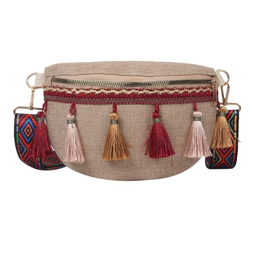 Amagogo Boho-Gürteltasche, Brusttasche, Hüfttasche, modische Ethno-Umhängetasche, Ethno-Schultertasche, Hüfttasche für Frühling, Urlaub, Rot von Amagogo