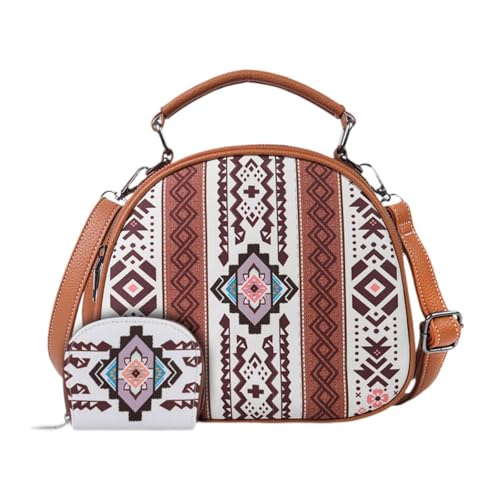 Amagogo Boho Muster Frauen Handtasche Canvas Mode Crossbody für Mutter Geschenkreisen Strand, Beigeweiß von Amagogo