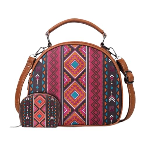 Amagogo Boho Muster Frauen Handtasche Canvas Mode Crossbody für Mutter Geschenkreisen Strand, Schwarz Rot von Amagogo