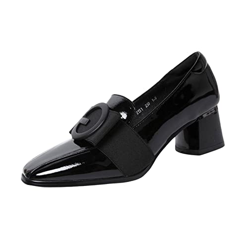 Amagogo Damen Chunky Low Block Heels Square Toe Abendschuhe, Bequeme Lederpumps Schuhe für Hochzeitsfeiern, Schwarz, 40 von Amagogo