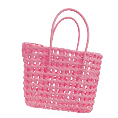 Amagogo Damen Gewebte Handtasche Mode Satchel Top Griff Tasche für Dating Urlaub Picknick, Rosa von Amagogo