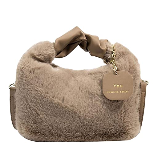 Amagogo Damen Handtasche Aus Weichem Plüsch, Modisch, Verstellbar, Tragetasche, Niedlich, Mehrzweck Top Griff, Tasche für Mädchen für Herbst Winter Reisen, Braun von Amagogo