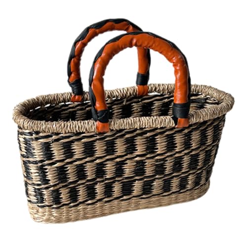 Amagogo Damen-Handtasche aus gewebtem Stroh, Tasche mit, tragbare, lässige Strandtasche, modische Einkaufstasche, E von Amagogo