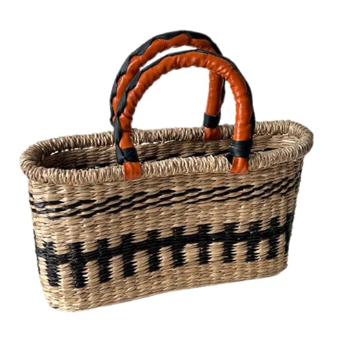 Amagogo Damen-Handtasche aus gewebtem Stroh, Tasche mit, tragbare, lässige Strandtasche, modische Einkaufstasche, F von Amagogo