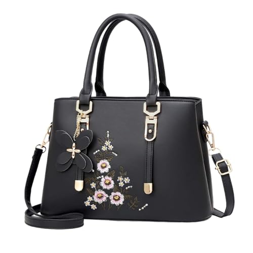 Amagogo Damen-Umhängetasche, Muttertasche, Geldbörse, Einkaufstasche, Blumen-Stickerei, lässige Tragetasche, Handtasche für den Urlaub, Alltag, Dating, Schwarz Amagogo Damen-Umhängetasche, Muttertasche, Geldbörse, Einkaufstasche, Blumen-Stickerei, lässige Tragetasche, Handtasche für den Urlaub, Alltag, Dating, Schwarz von Amagogo
