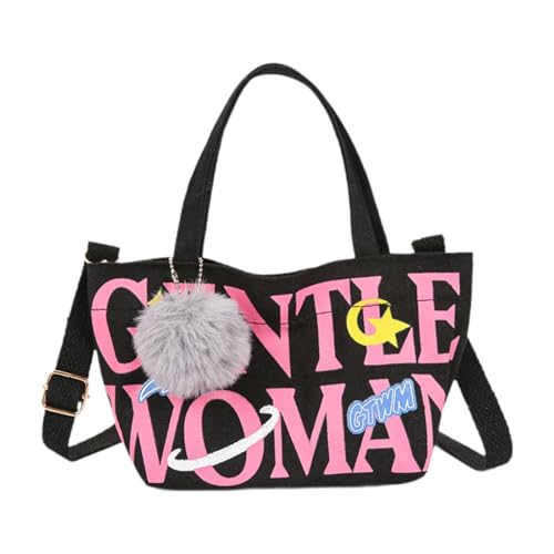 Amagogo Damen Umhängetasche, Umhängetasche aus Canvas, Handtasche für Sommer, Frühling, Party, Arbeit, Schwarz mit Anhänger Amagogo Damen Umhängetasche, Umhängetasche aus Canvas, Handtasche für Sommer, Frühling, Party, Arbeit, Schwarz mit Anhänger von Amagogo